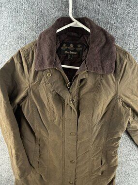 Barbour Olive Brown Waxed Cotton Utility Jacket with Dark Brown Corduroy Collar